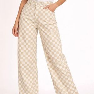 RSQ Cream and White Checkerboard Pants